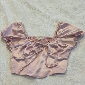 La Hearts Pink Ruched Tie Front Crop Blouse